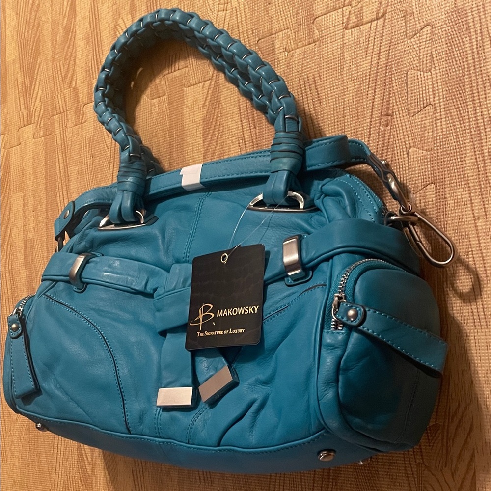 B. Makowsky Teal (“Aruba”) Leather Handbag - Picture 4 of 6